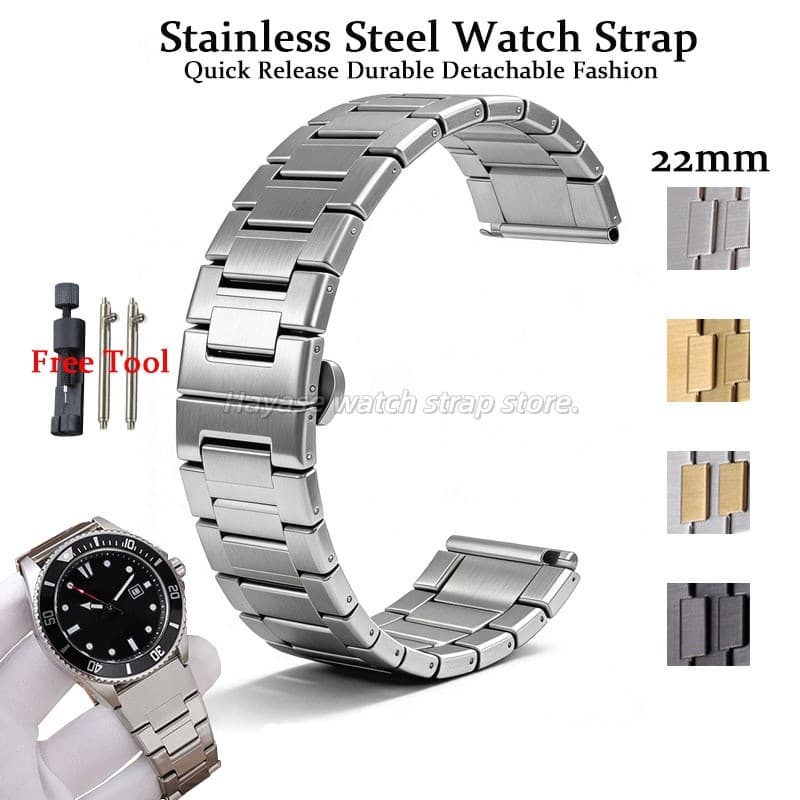Liberação Rápida 22mm Pulseira De Aço Inoxidável Borboleta Fivela Relógio De Metal Masculino Feminino Cinto De Negócios