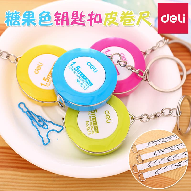 Deli Mini Fita Métrica Concha de Ferro Portátil 1.5m Chaveiro Pingente Régua de Roupas Régua Macia Régua Retrátil Puxar