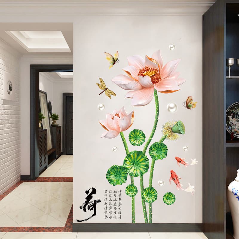 3D tridimensional adesivos de parede simulação lótus estilo chinês quarto estudo sala estar entrada fundo decoração da p
