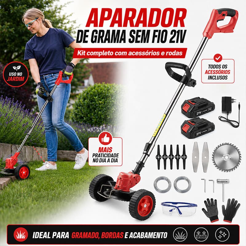 Aparador de Grama a Bateria 21V Sem Fio com 2 Baterias