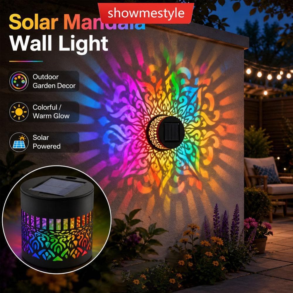 SMS Ferro Mandala Projeção Luz De Parede Solar 600mAh À Prova Dwaterproof Água Decoração Ao Ar Livre Jardim Cerca Pendur