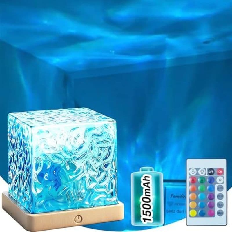 Luz de projeção de ondas Luz de teto de água com bateria recarregável embutida sem fio, luz noturna ambiental RGB de 16