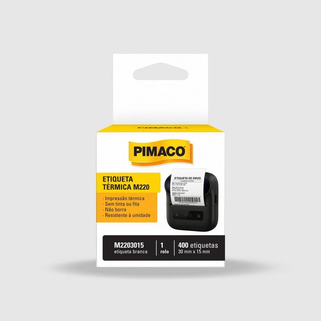Etiqueta térmica para impressora portátil M2203015 30x15 1 rolo com 400 etiquetas Pimaco