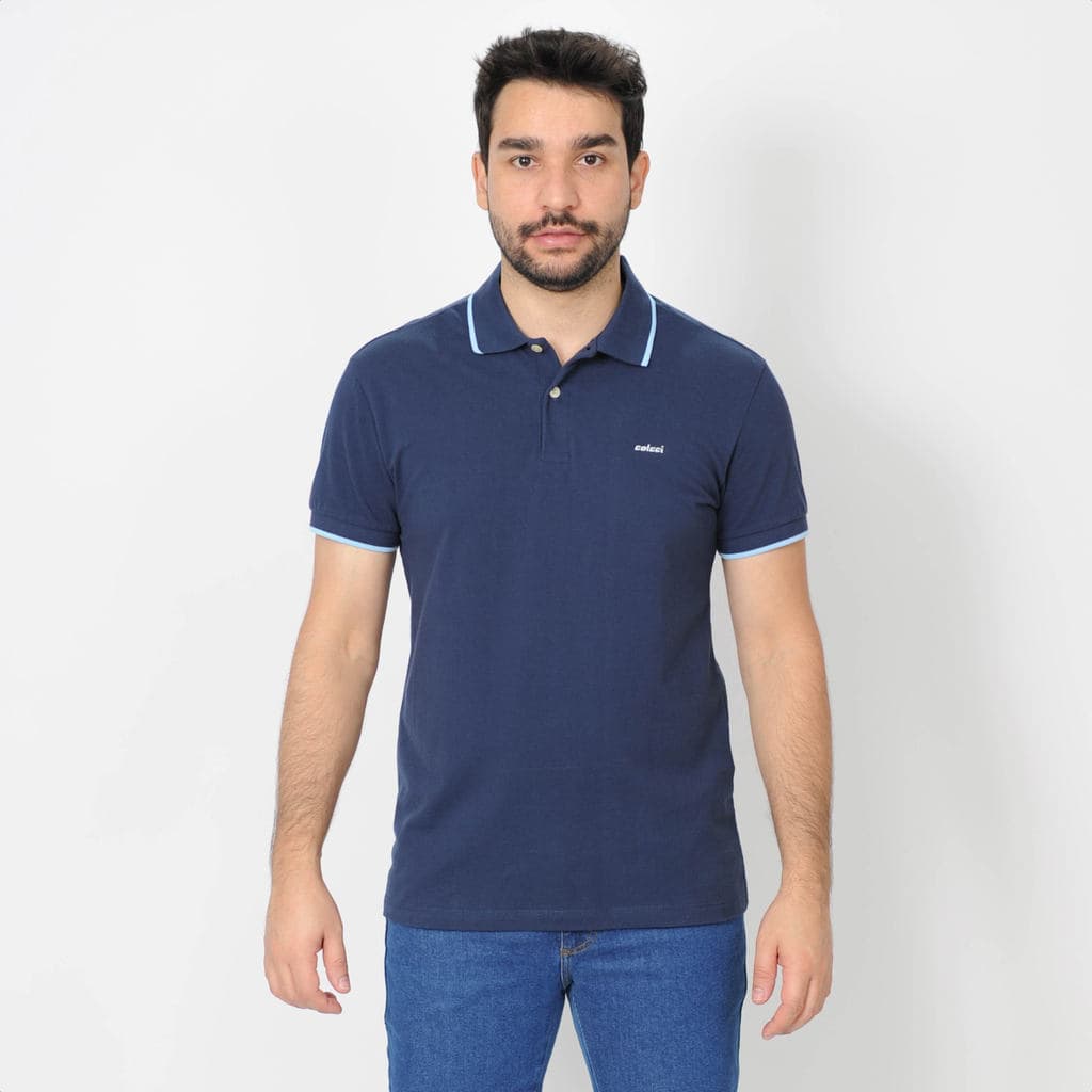 Camiseta Polo Colcci Logo Minimalista Azul - Masculino
