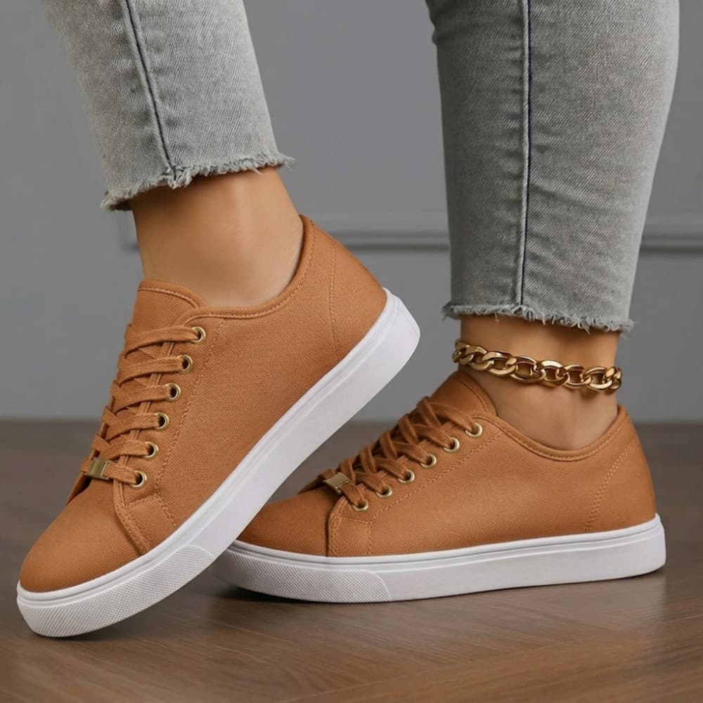 Tênis Feminino Casual Bege Sapatênis Leve Macio Confortável para Dia a Dia Trabalho e Passeio