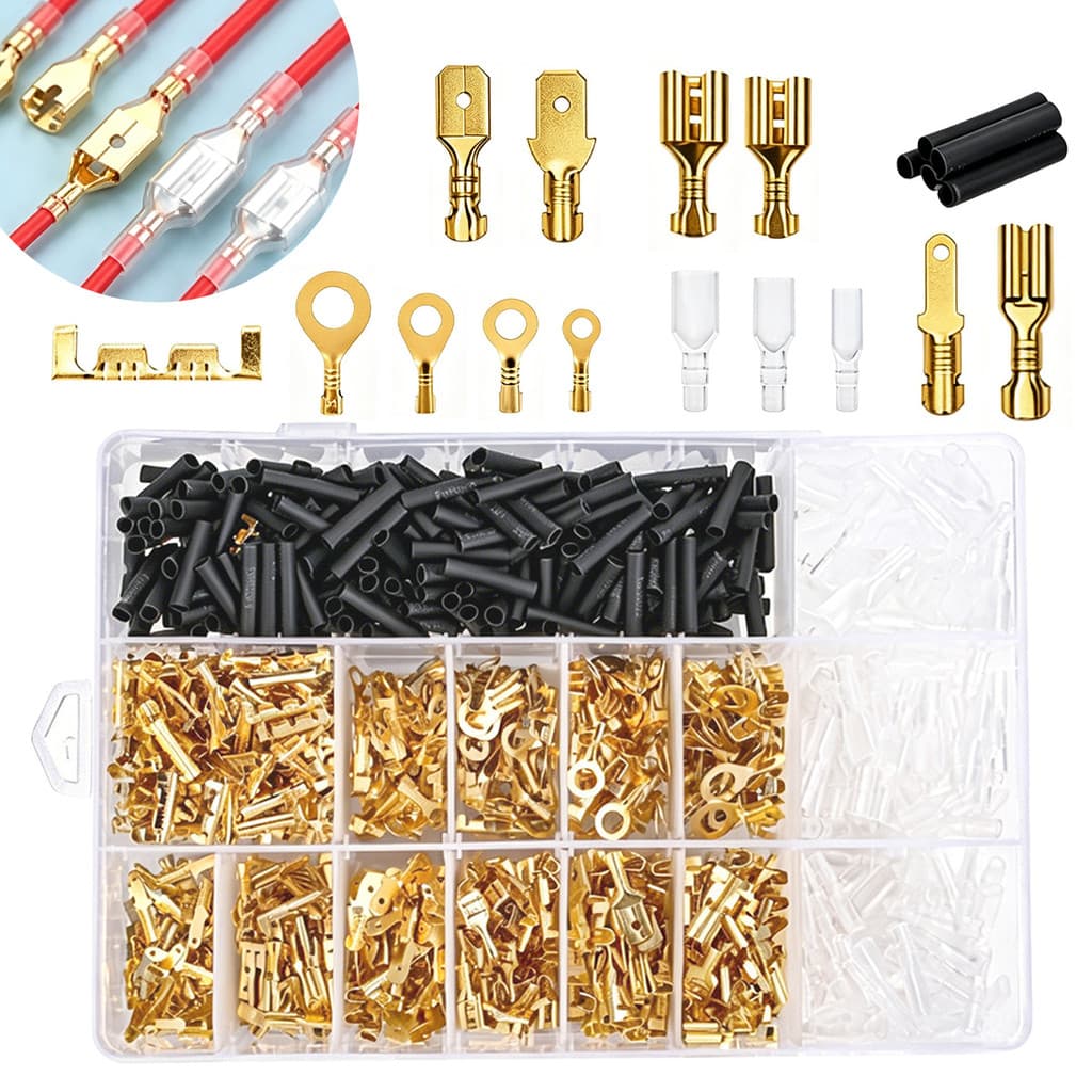 Kit 1050 Pçs Conector Fio Macho Fêmea Isolado Terminal Crimpagem Elétrico