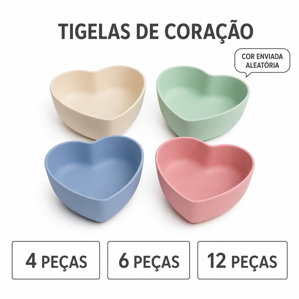Conjunto de Tigelas Formato Coração Kit 4 6 E 12 Peças Multiuso