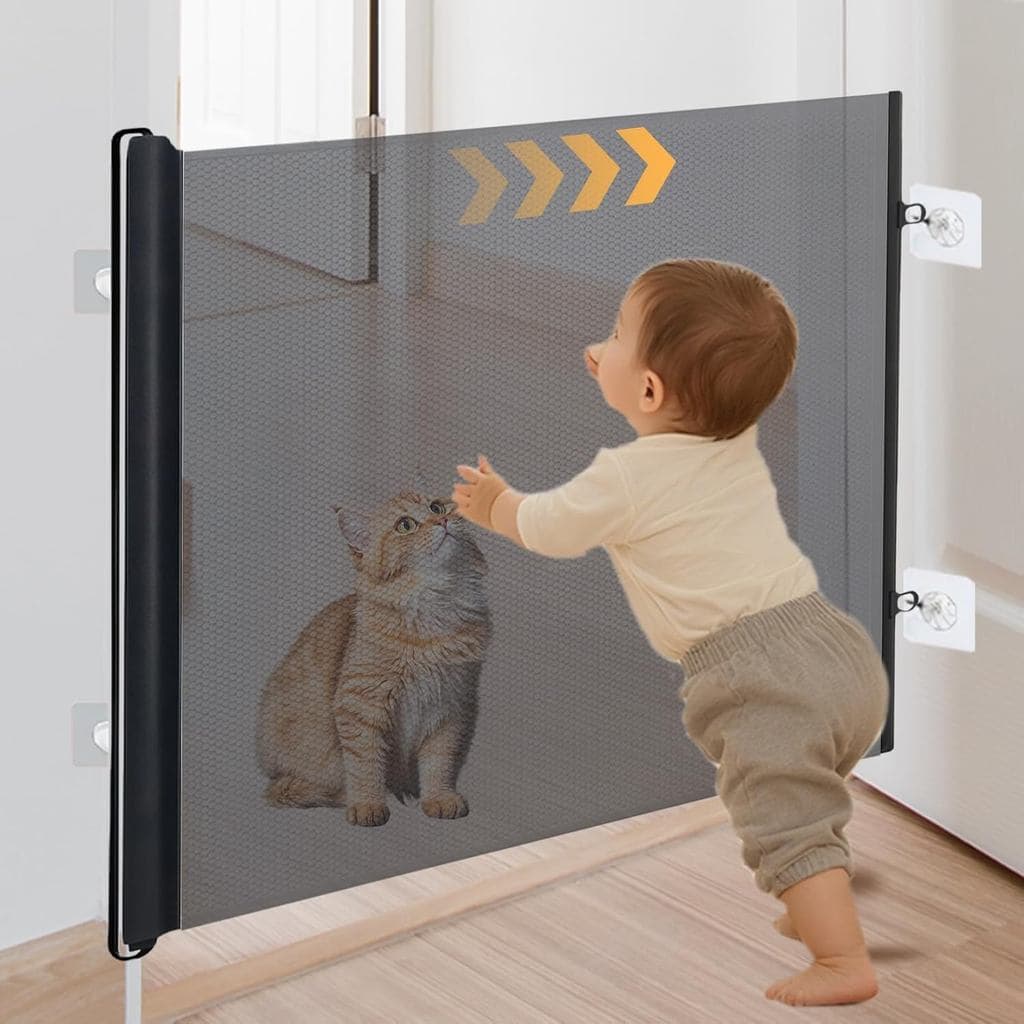 Tela de proteção para Pets Bebês Cercadinho Retrátil Automático Portas Animais Infantil Grade Ajustável