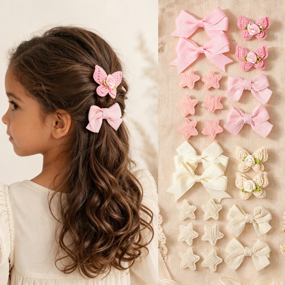 1 Conjunto De Grampos De Cabelo Infantis Com Laço De Malha , Acessórios De Princesa Feitos À Mão Doces , Versáteis Sem P