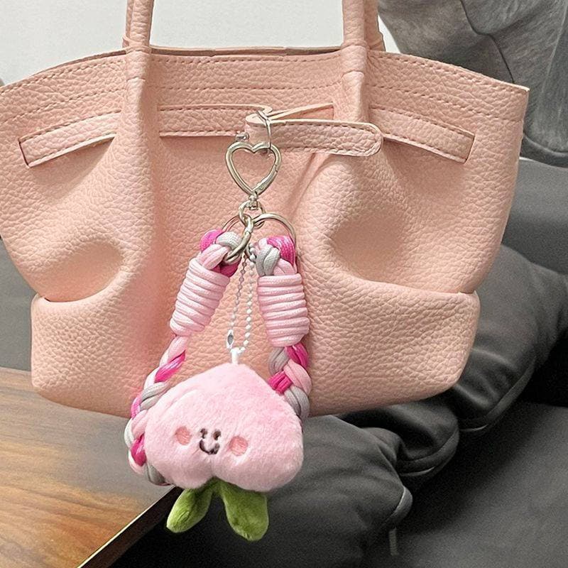 INS Style Cute Pink Peach Smiley Face Doll Pendant Keychain Lanyard Schoolbag Pendant Bag Decoration Short fpEP