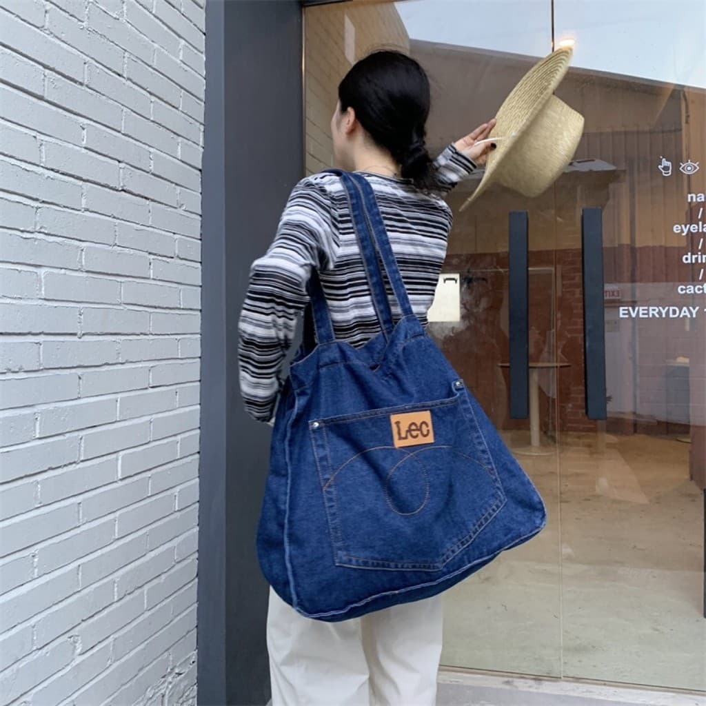 Bolsa de ombro jeans bolsa de compras de grande capacidade bolsa mãe bolsa escolar de estudante bolsa de viagem ins bols