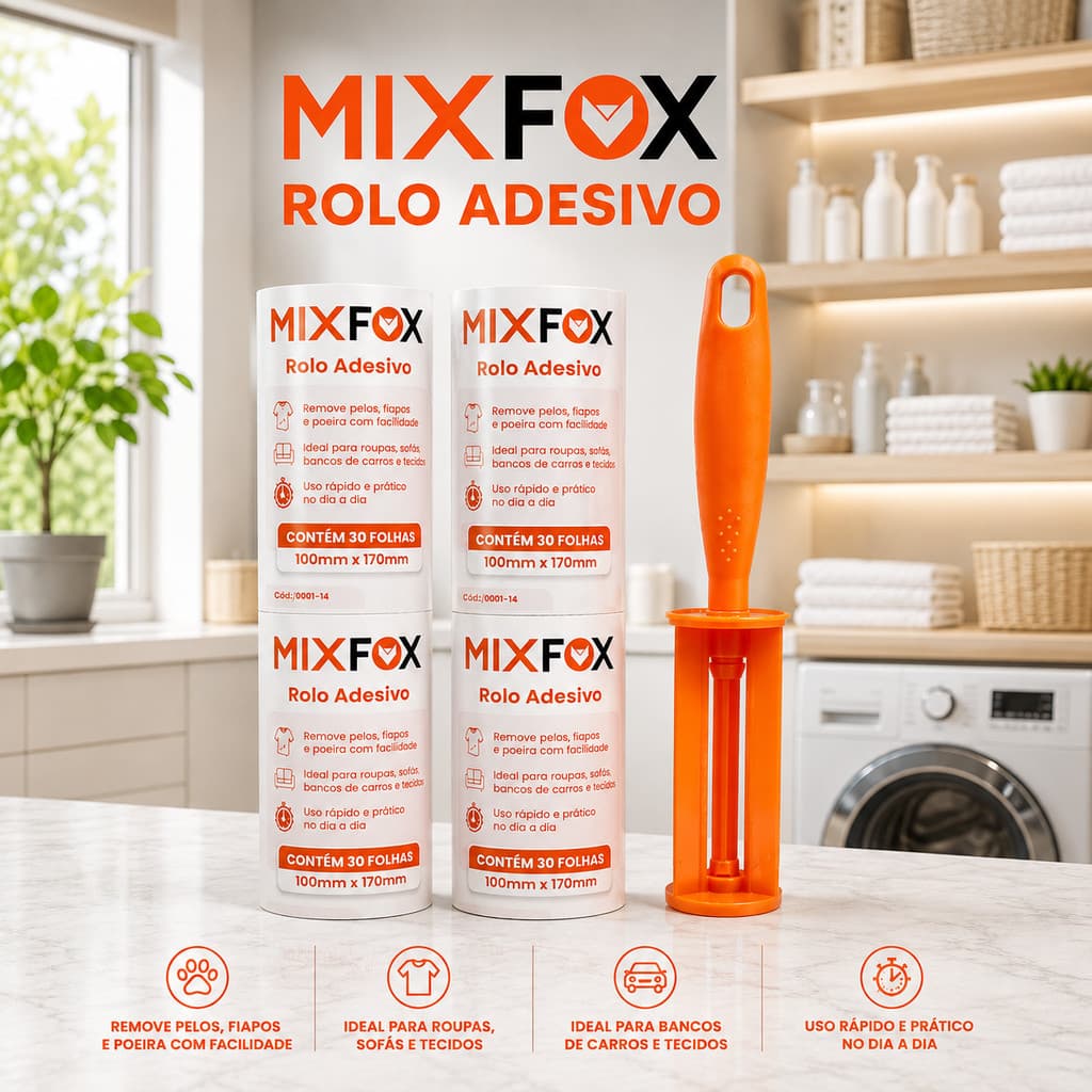 Refil Rolo Adesivo Tira Remove Pelos Fiapos C/4 Cabo Extra