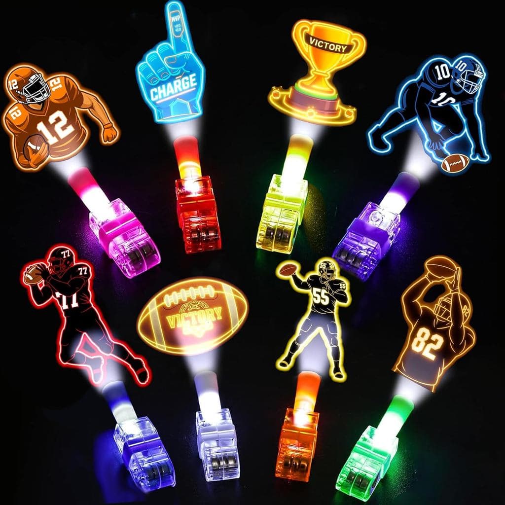 24pcs Football Party Favors LED Finger Lights, Light Up for Game Day, Glow in the Dark Football Theme Finger lights, Goo