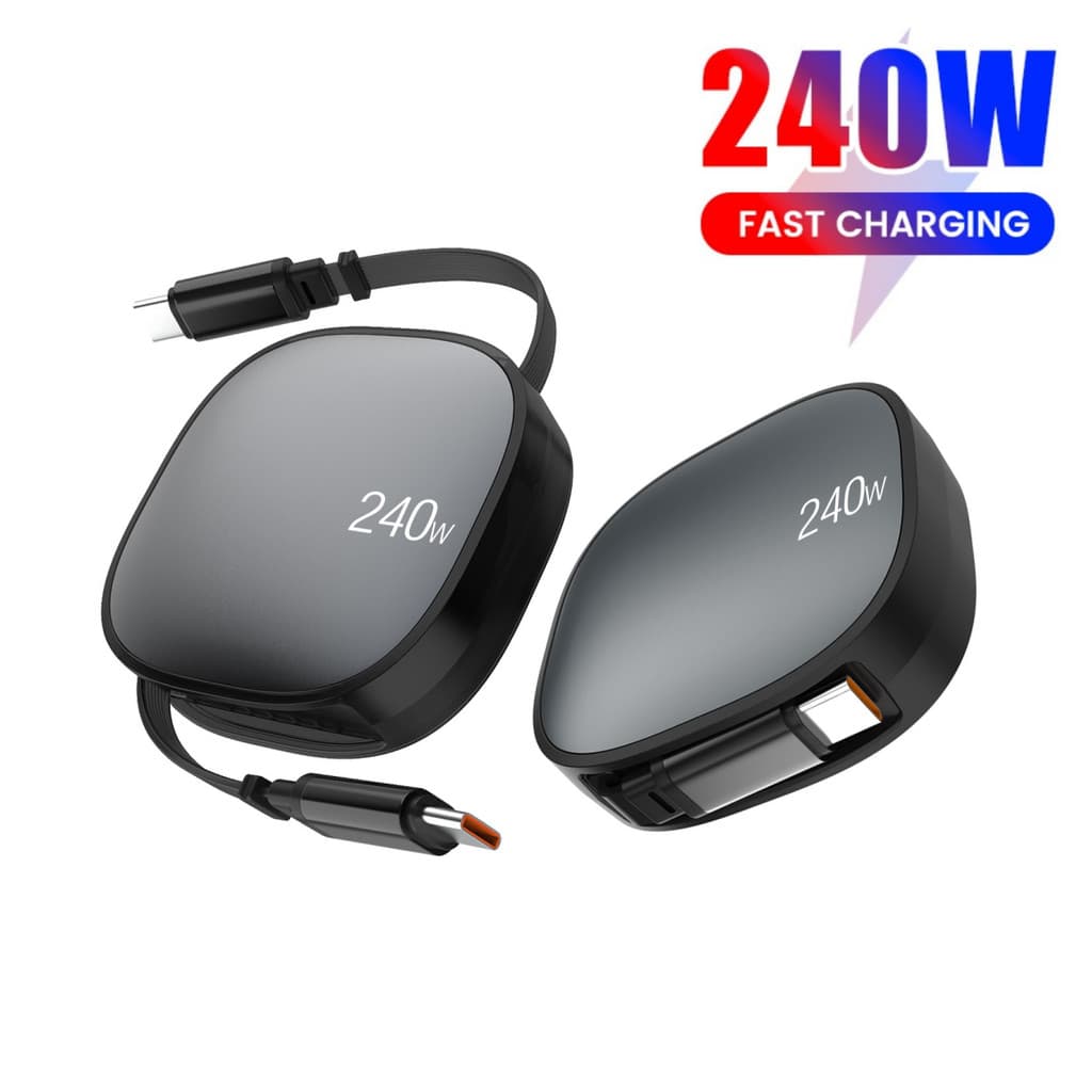 PD240W Cabo De Dados Retrátil Duplo Tipo C Para Carregamento Super Rápido Universal Laptops E Telefones