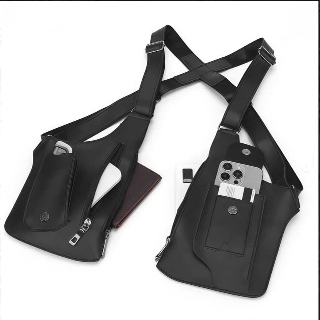 Bolsa De Peito Dupla Antifurto Colete Shoulder Bag Couro PU Ajustável Impermeável DONG