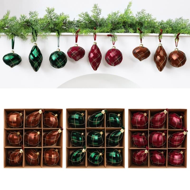yu Conjunto De 9 Plásticos De Natal Com Acabamento Misto E Detalhes De Padrão Para Árvore Exibição Sazonal Uso Interno