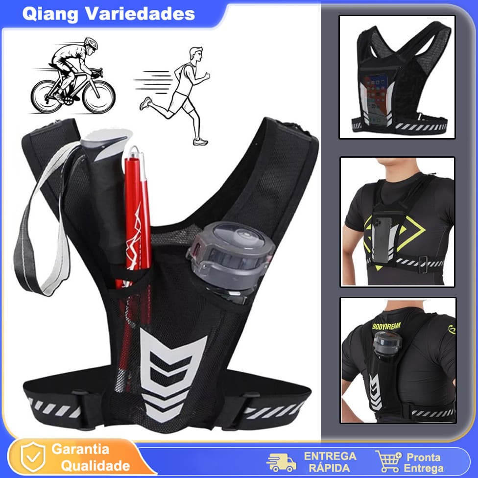 Colete Refletivo Esporte Ciclismo Corrida Cinto De Segur Com Bolso Para Garrafa De Água E Bolso Para Celular