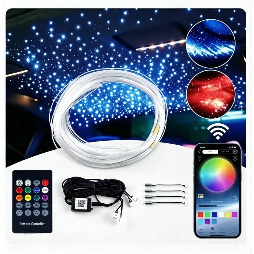 2026 Novo 12V Twinkle RGB Céu Estrelado Luz Teto Do Carro Estrela LED Iluminação Ambiente Telhado Fibra Óptica Atmosfera