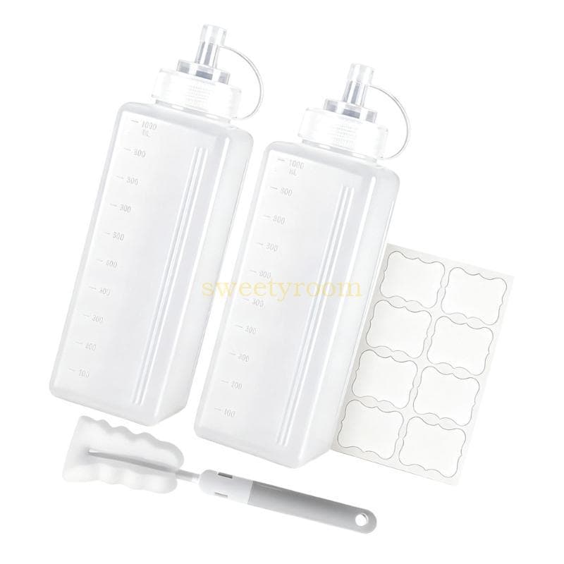 Conjunto Garrafas Grandes Para Apertar Condimentos Transparentes, Pontas Pontiagudas, Incluídas E