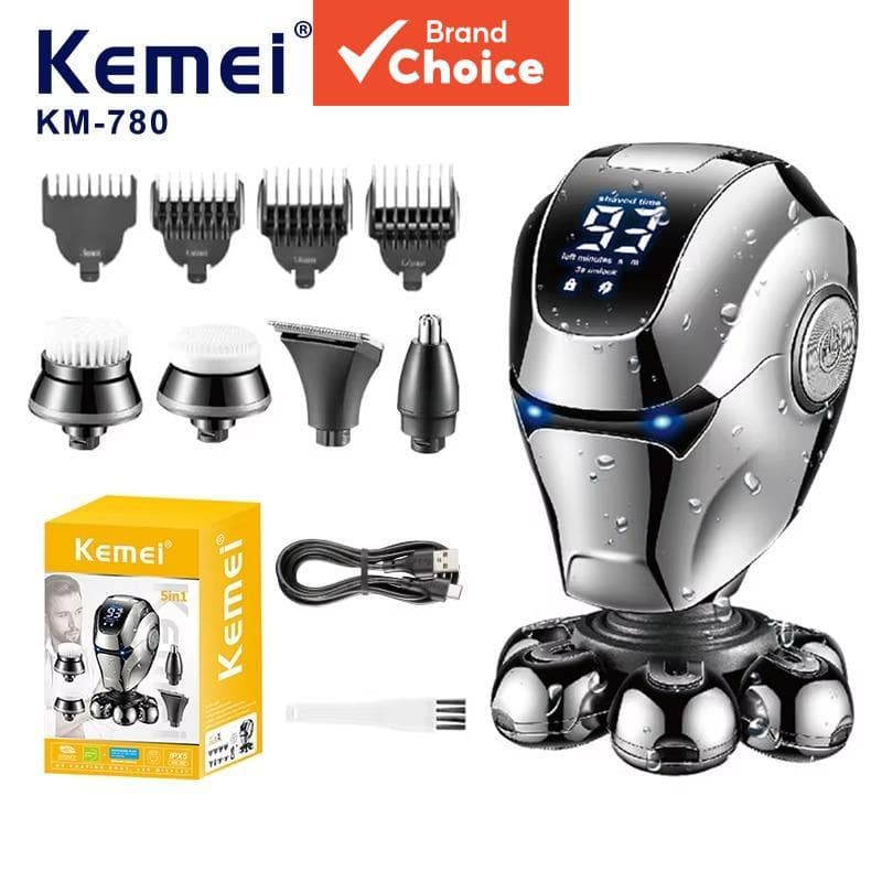 Conjunto de Aparador Elétrico 5 em 1 Kemei KM-780 Homens, Mini Aparador de Barba com 7 Lâminas, Aparador de Pelos