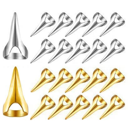Protetores de unhas em formato de garra de metal, conjunto de 10 peças, prata e ouro, para decoração de unhas.