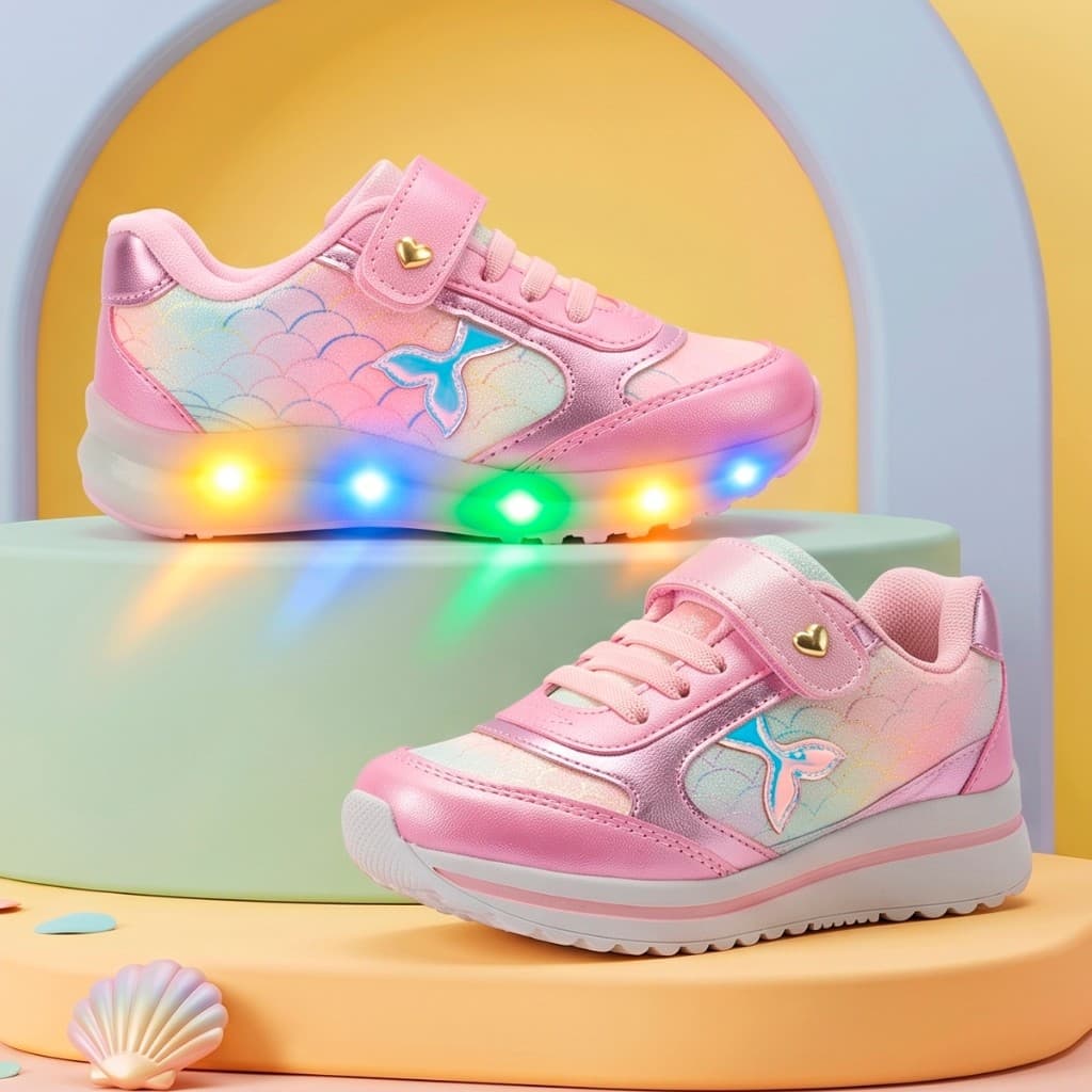 Kit 2 Tenis Infantil Led + Tenis infantil Menina Tenis Infantil Sereia Rosa Tenis Menina Luz Pisca