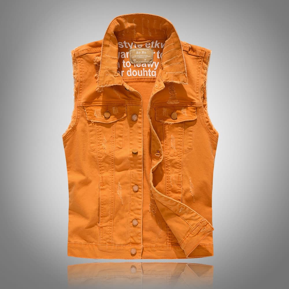 Masculino Casual Motocicleta Sem Mangas Denim Botão Colete Streetwear Em Camadas