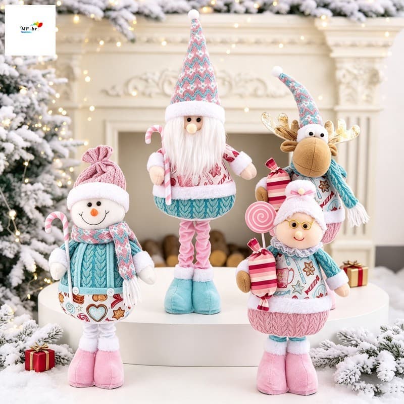 Ornamento De Boneca Telescópica De Natal Rosa-Decoração De Janela De Boneco De Neve De Papai Noel