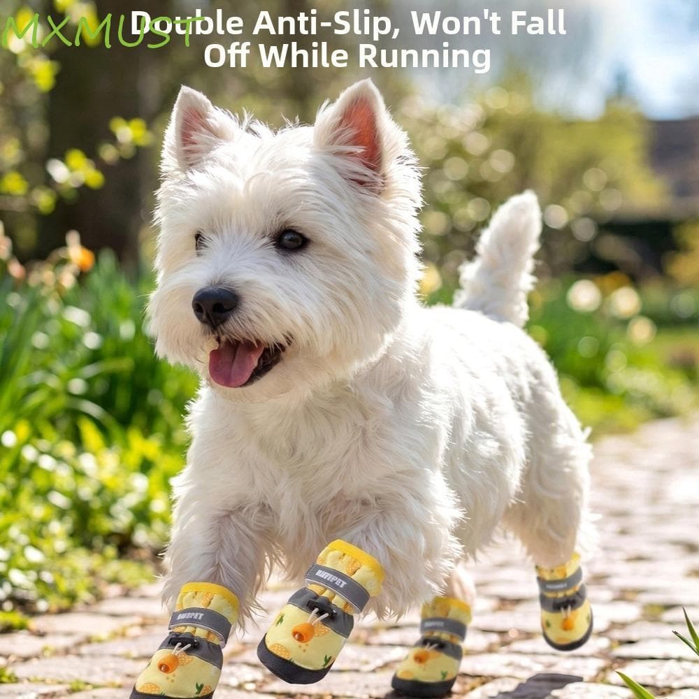 MXMUST 4 Pcs Sapatos Para Animais De Estimação Com Padrão De Frutas , Protetor De Cães Sola Macia À Prova D'água , Capa