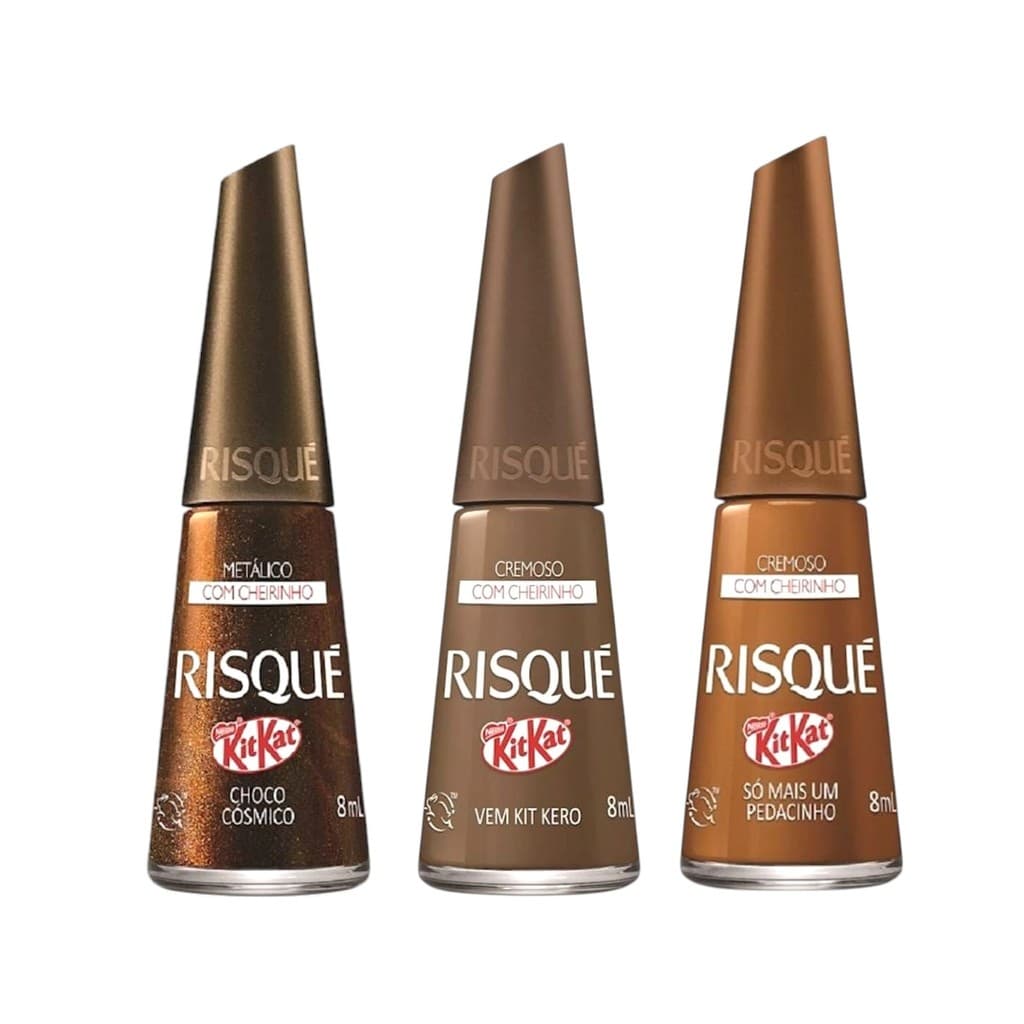 Kit 3 Esmaltes Coleção Risqué & KitKat Marrom Lançamento