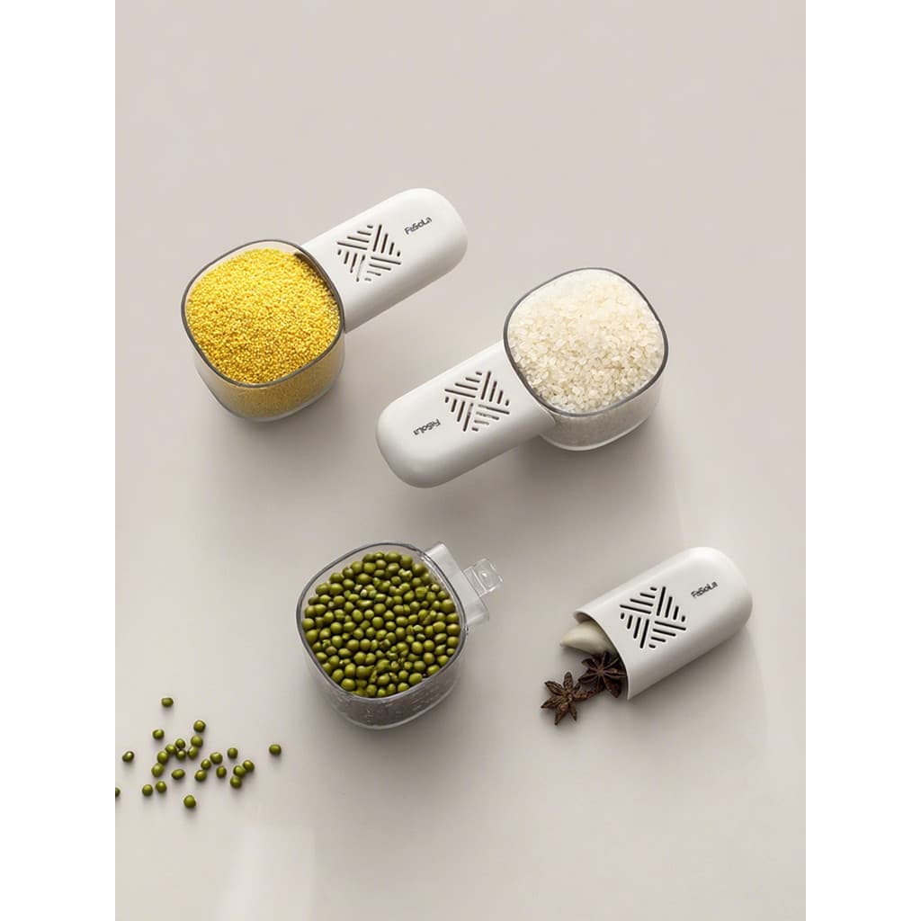 Colher de arroz multifuncional escavação farinha arroz farinha colher cozinha doméstica à prova de insetos com escala co