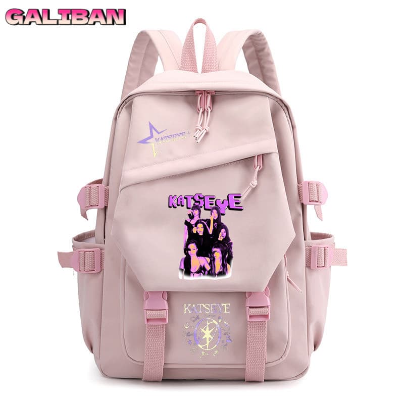 Mochila estampada do grupo feminino coreano KATSEYE para alunos do ensino fundamental e médio, mochila escolar de grande