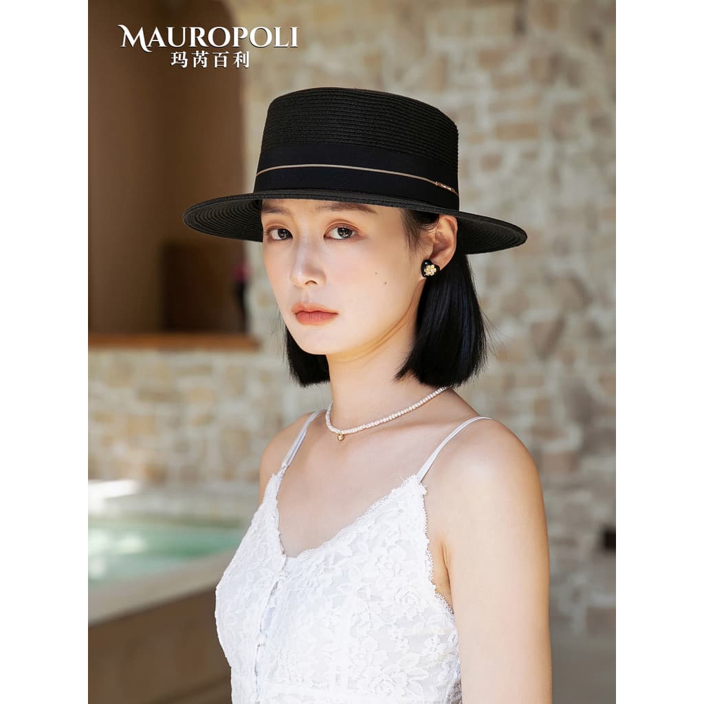Chapéu feminino 2026 novo estilo primavera verão preto redução de idade jovem estilo Hepburn de aba plana topo plano Ant