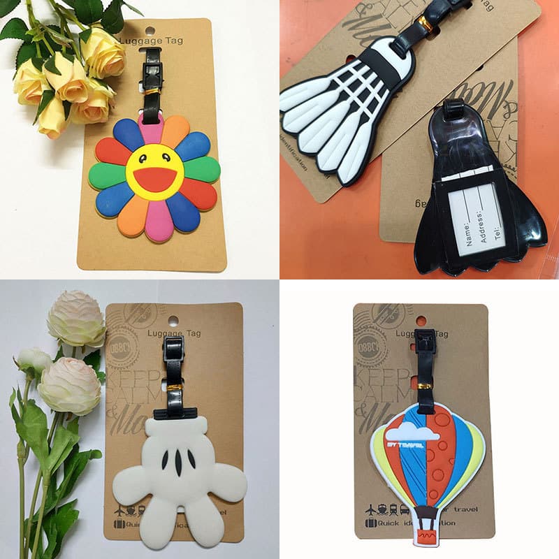 Desenhos animados Anime criativo girassol etiqueta de bagagem Badminton palma branca embarque mala Check-In tag pingente