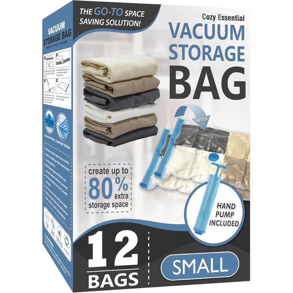 Sacos de Armazenamento a Vácuo Essenciais Cozy, Sacos Plásticos de Embalagem com Vedação a Vácuo e 80% de Compressão par
