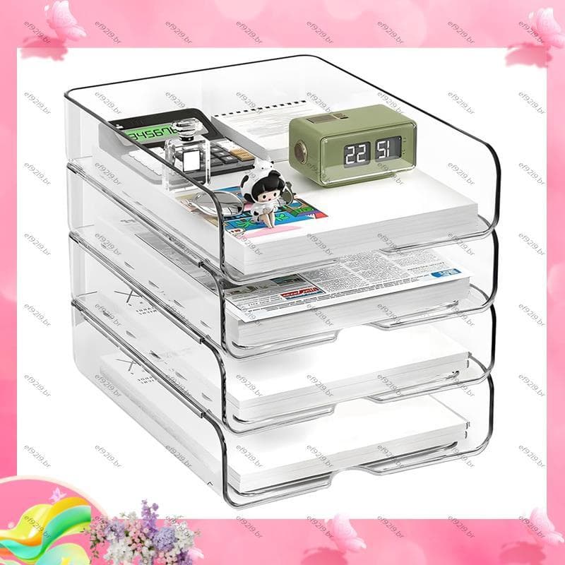 [E Especial] Organizador De Papel De 4 Camadas Para Mesa , Bandeja Organizadora De Empilhável , Acessórios Organizadores