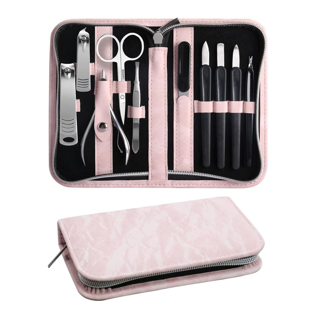 Conjunto de Manicure e Pedicure, Kit de Cortador de Unhas de 10 Peças, Kit Profissional de Manicure com Estojo de Viagem