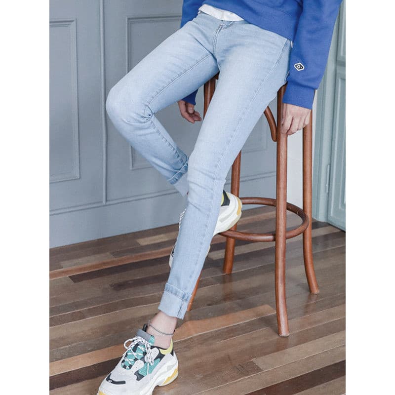 Pequeno fresco bonito Jeans de cor clara masculino High Street magro ajuste mais magro olhar All-Match calças magras mas