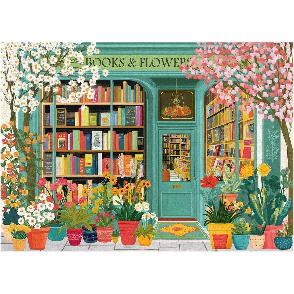 Quebra-cabeça de livro 1.000 peças, quebra-cabeça adulto de livraria de flores de primavera, quebra-cabeça de estante fl