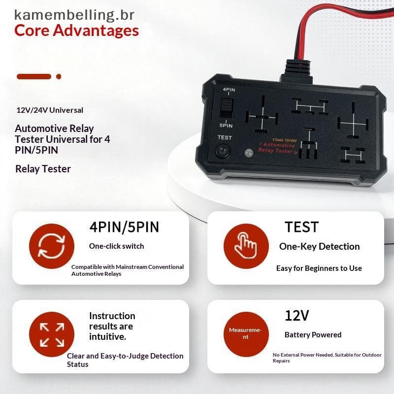 KABR Testador De Relé Automotivo Tensão Inspetor De Bateria Automotiva Indicador LED Universal 12V Teste Eletrônico .
