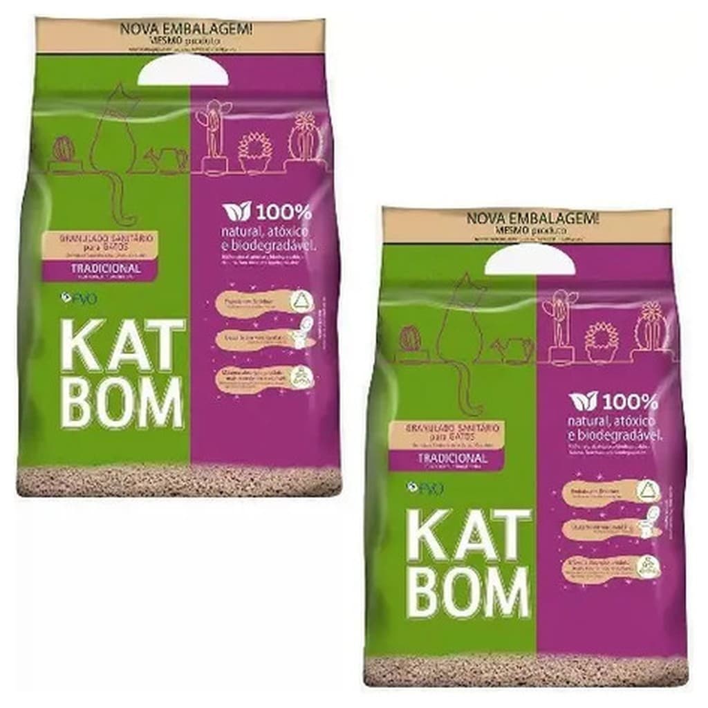 Granulado Sanitário Para Gatos Kat Bom 3kg Biodegradável Natural Sem Corante 2 Unidades