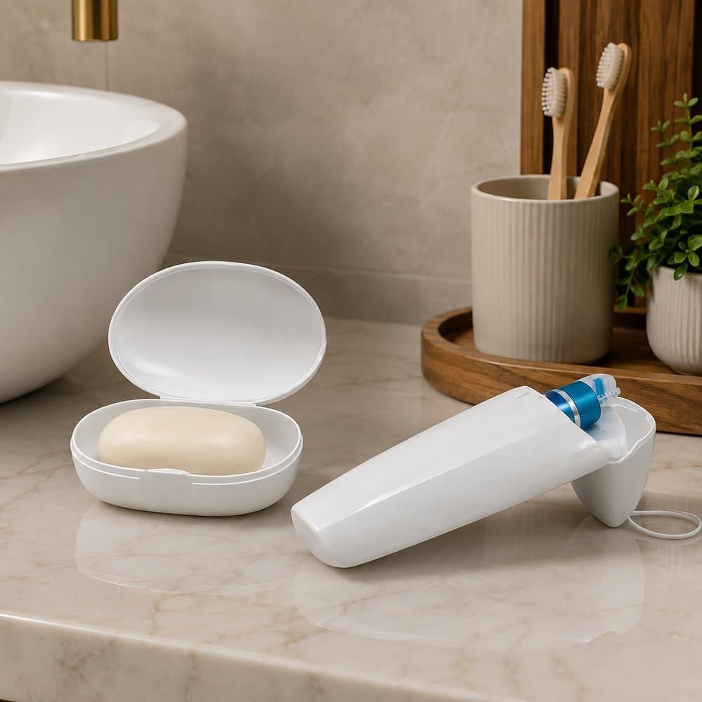 Kit Porta Escova Dental E Saboneteira Viagem Branco Prático Martiplast