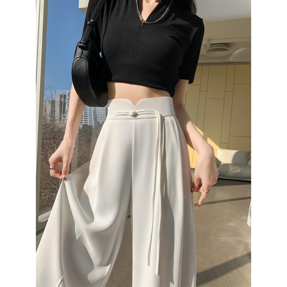 Calças de terno branco femininas primavera outono verão 2026 novo estilo High-End Drape reta calças de perna larga novo