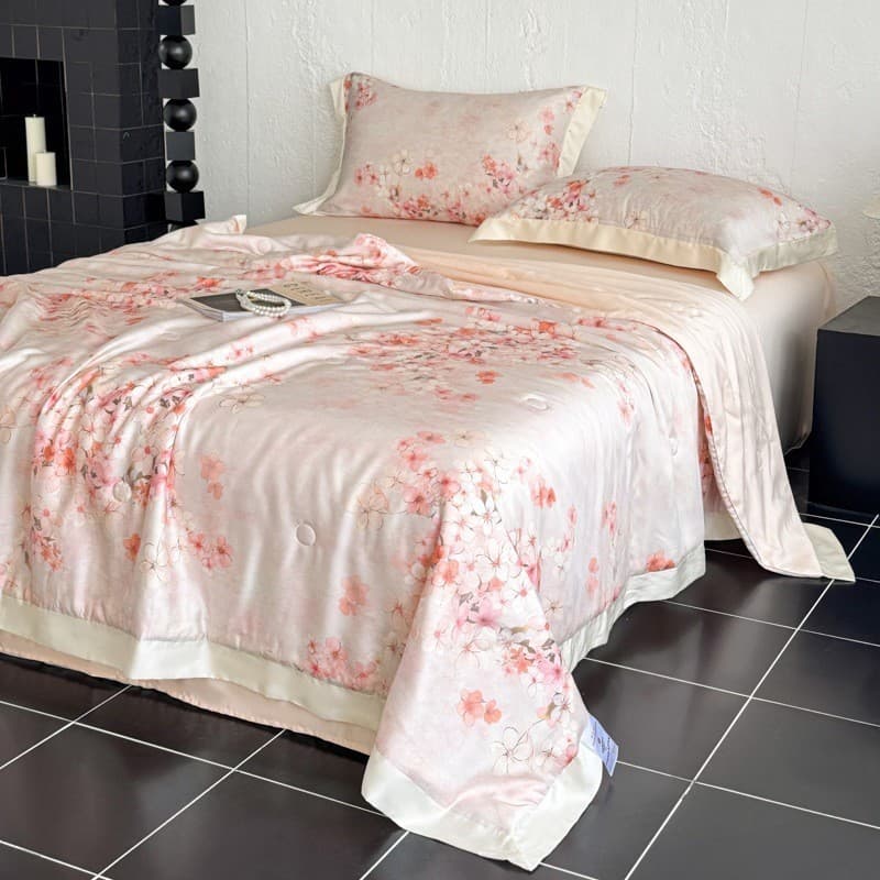 60s pele-Friendly Nude Lenzing Tencel impressão Digital 20% seda verão colcha conjunto de quatro peças cama