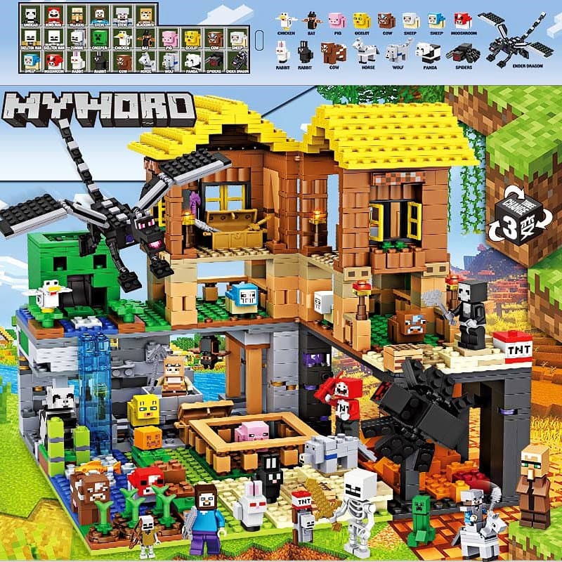 1.000PCSMeu Mundo Série Caverna Cabana Base Casa Fortaleza Steve Órgão Caverna Bloco de Construção Brinquedo Meninos Men