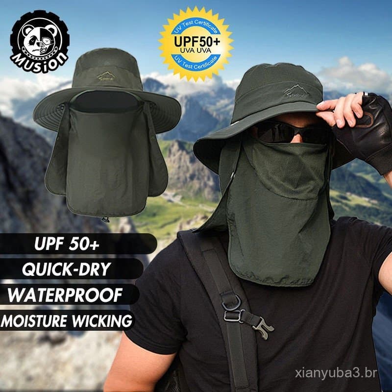 Chapéu de Balde Anti-UV Musion para Homens, Proteção Solar, Chapéu de Pesca, Chapéu de Pescador, Máscara Facial Removíve