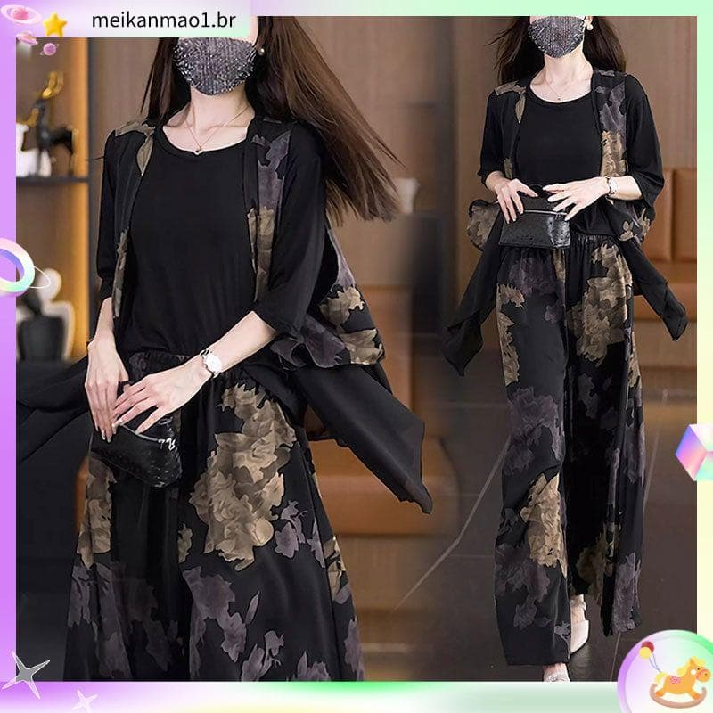7387 Conjunto de três peças da coleção People Design elegante verão Plus Size roupas femininas irmã gorda cobertura solt