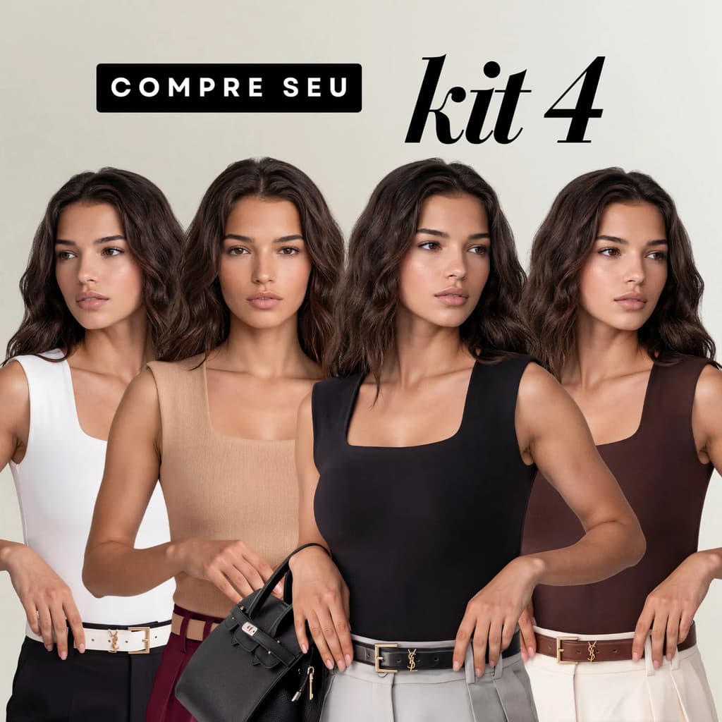 Kit 4 Blusas Regata Feminina Gola Quadrada Elegante Básica Casual
