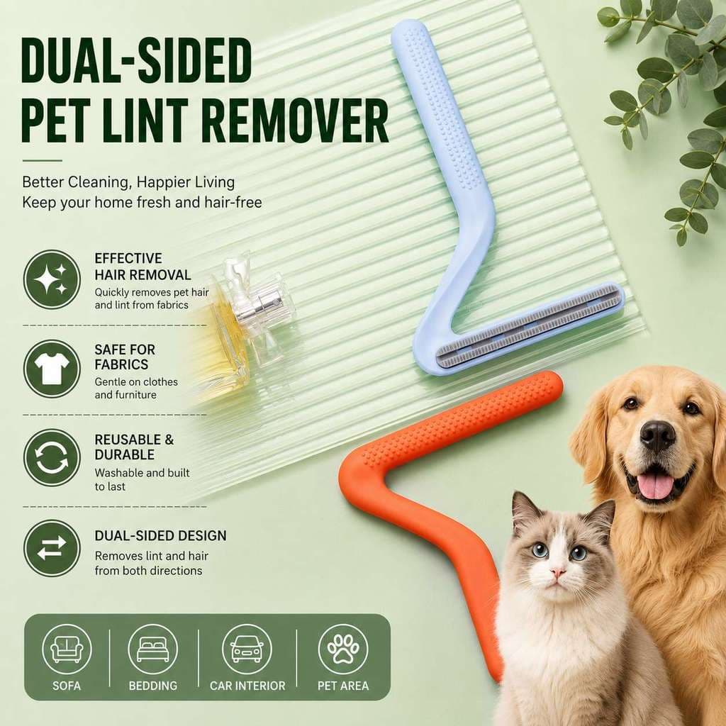 Escova Removedora De Pelos De Animais De Estimação Dupla Face , Limpador De Fiapos Reutilizável Para Pele De Cachorro E