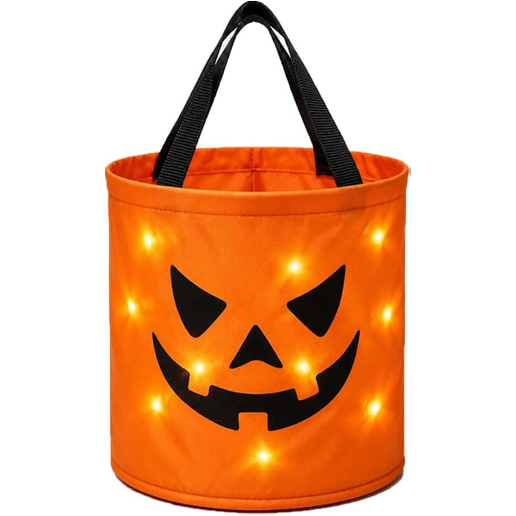 Bolsa de Abóbora Brilhante para Halloween — Luzes LED e Interior Espaçoso, Bolsa de Doces de Abóbora Brilhante Reutilizá